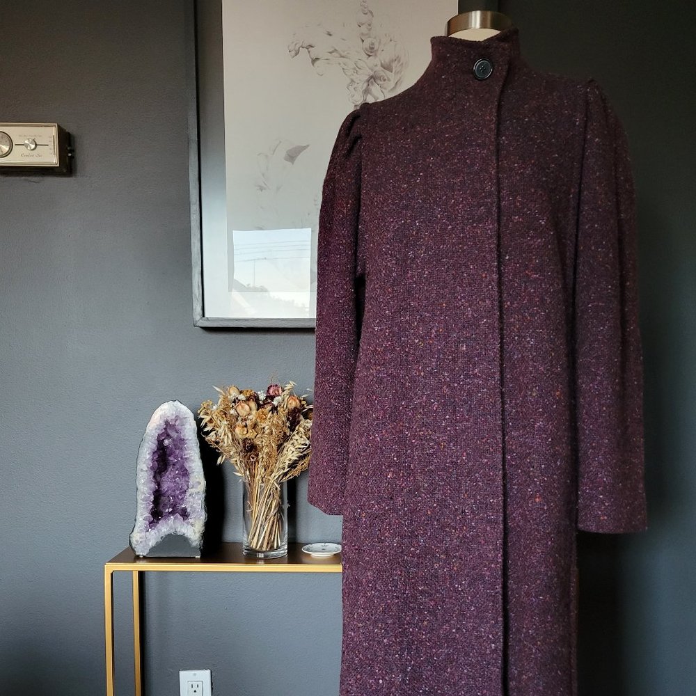 1980s C.A.P.R.I. Purple Bouclé Tweed Wool Coat XS/S-M